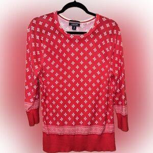 Lands' End Women's Red and White Crew Neck Sweater